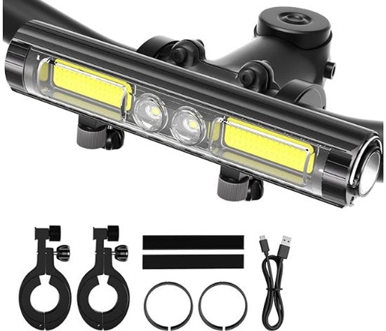 Lanterna per bicicletta con 400-1500 lumen, LED faro super luminoso, 8 posizioni, lanterna ricaricabile per bicicletta con batteria 3000 mAh ingresso e uscita, durata 4-8 ore, impermeabile faro per bicicletta da strada e mountain bike.