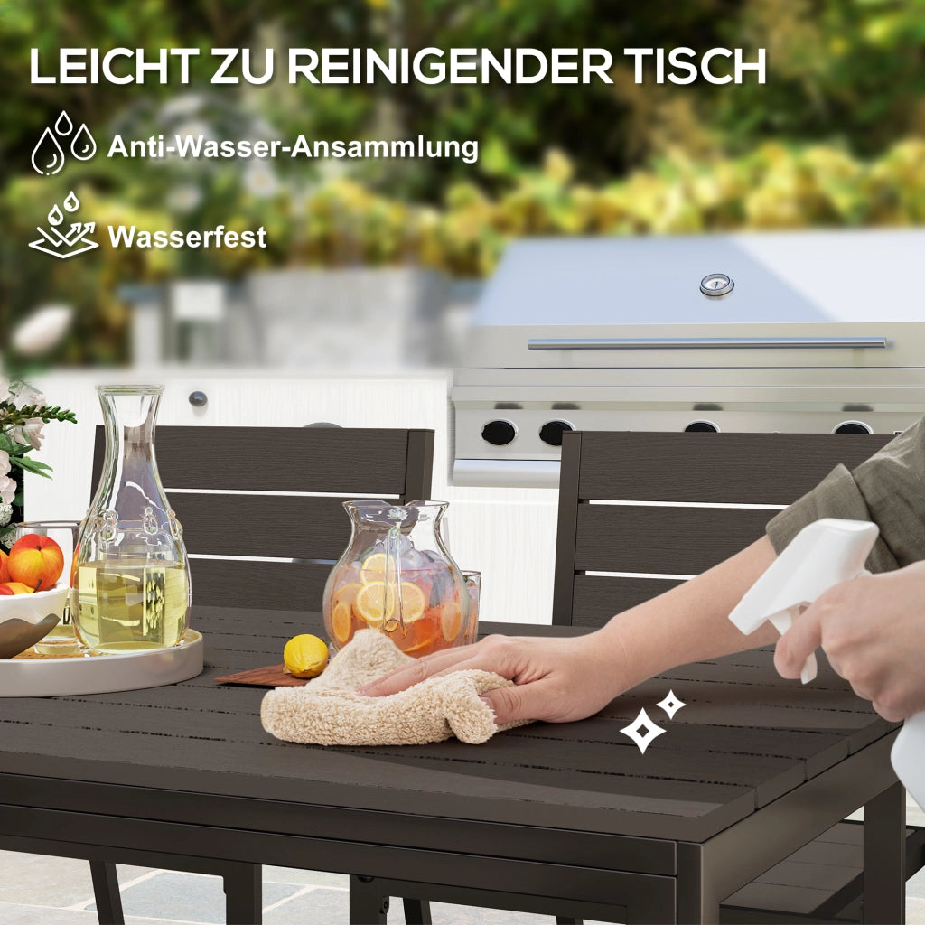 Mobili da giardino a 7 pezzi: tavolo da pranzo + 6 sedie; tavolo diviso; marrone scuro
