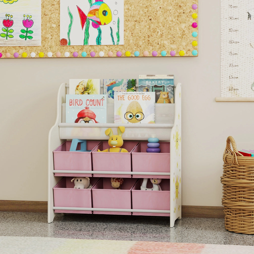 Libreria portagiochi con 6 cassetti rosa ¨C Xylo ¨C legno e acciaio 63x30x71 cm
