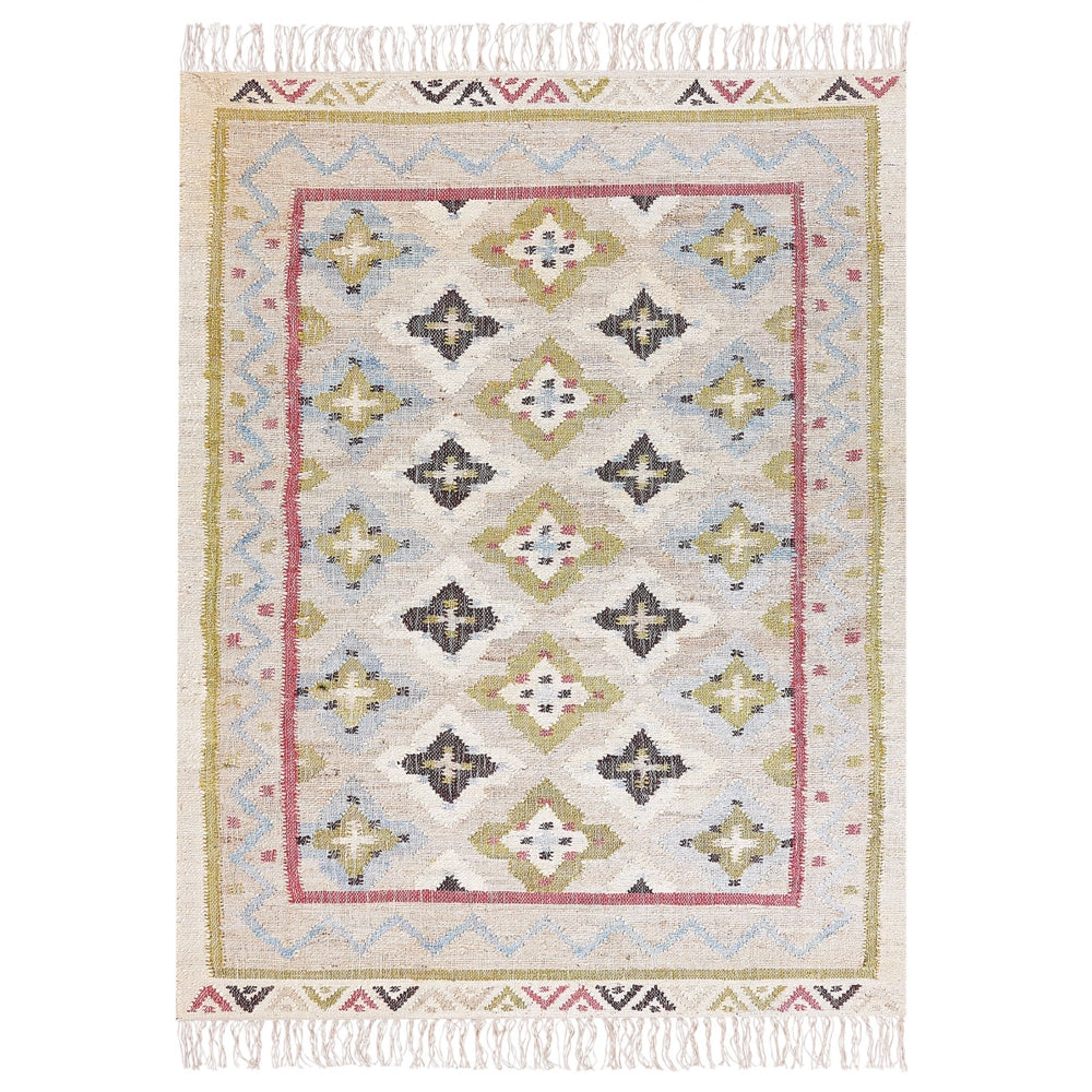 Tappeto in iuta beige multicolore 160 x 230 cm fatto a mano con nappe soggiorno camera da letto