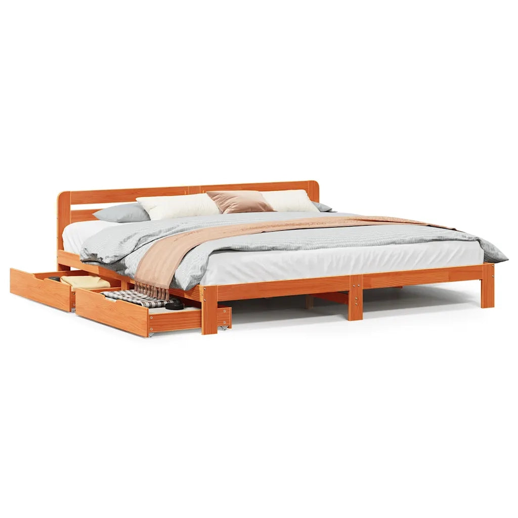 Giroletto senza Materasso Marrone Cera 200x200 cm Legno di Pino 3309859