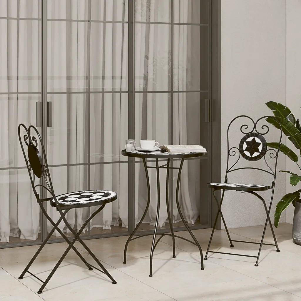 Tavolino da Bistrot con Mosaico Nero e Bianco Ã˜50x70cm Ceramica