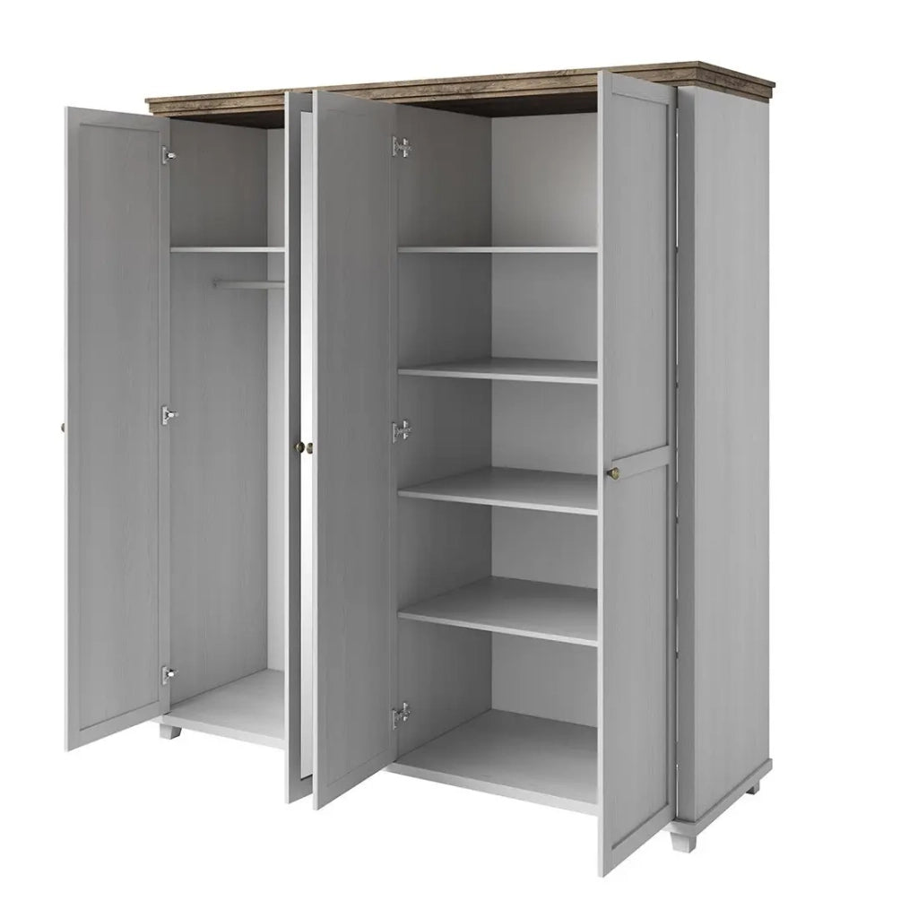 Armadio 200x220 con 4 porte. Colori bianco e rovere. Collezione ASSIA
