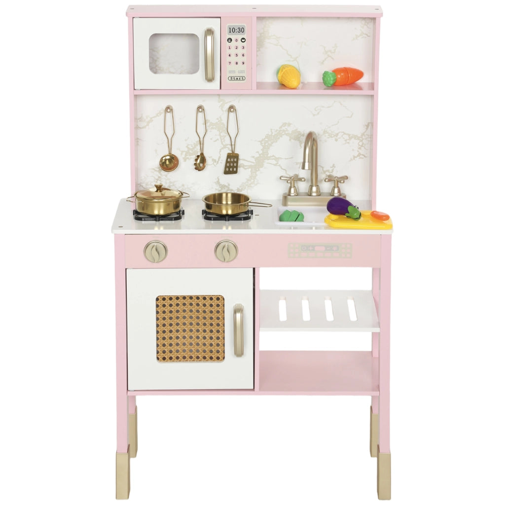 Cucina Giocattolo in Legno con Accessori e Suono ¨C Zephmum ¨C Rosa, Acciaio Inox