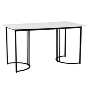 Tavolo da Pranzo Rettangolare con Piedini Regolabili; Piano Effetto Marmo; in MDF e Metallo; 140 x 80 x 75 cm; Bianco