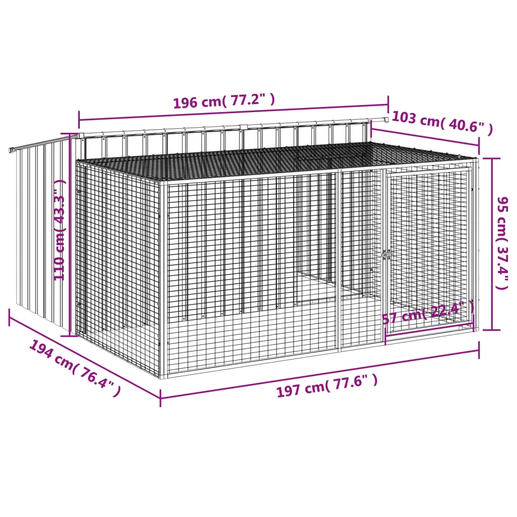 Cuccia per cani con recinto antracite 197x194x110 cm in acciaio zincato 3214224
