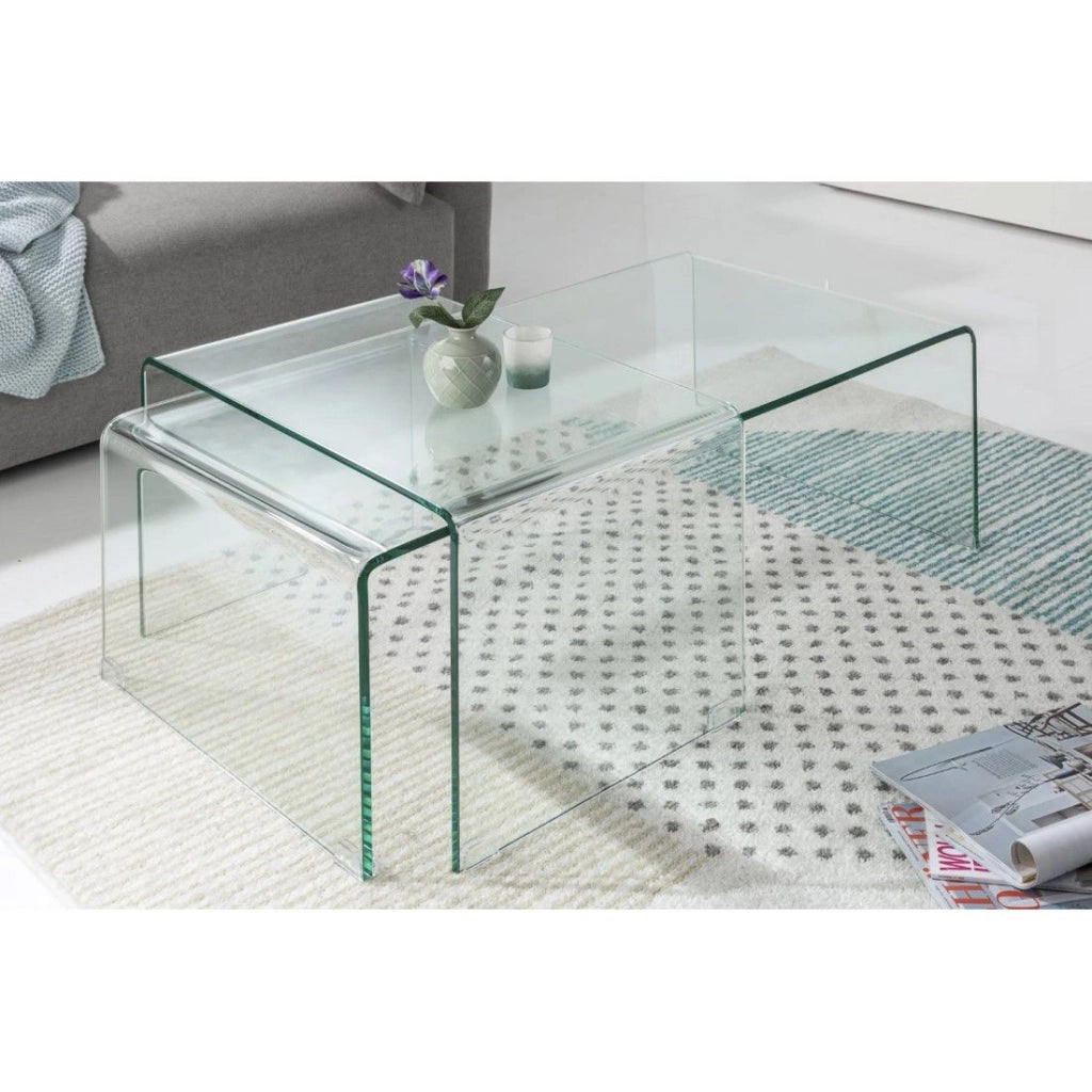 Tavolini impilabili HOLOW – Set di 2 tavolini bassi design in vetro temperato