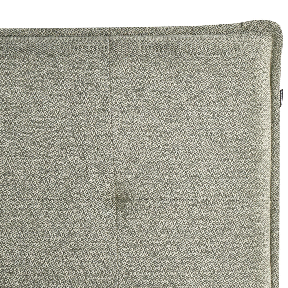 Letto 160 x 200 cm rivestimento in tessuto di lino verde e gambe nere, con testiera e struttura a doghe per la camera da letto.