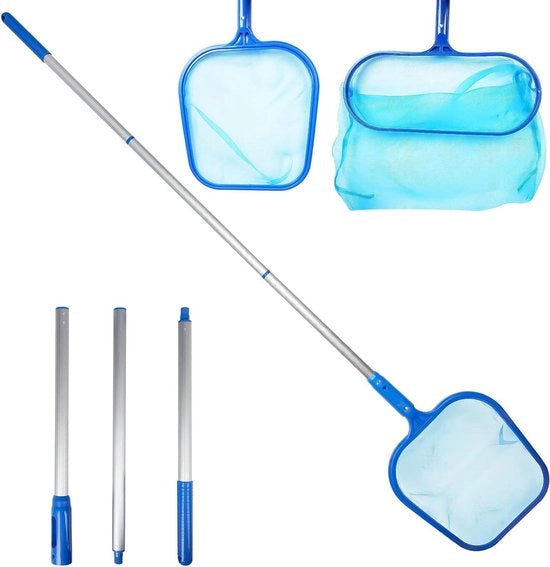 Accessori per piscina Skimmer Net con asta telescopica in alluminio da 47 pollici a 3 sezioni - Kit di pulizia per vasca idromassaggio con spazzola, spazzolino e carta di test PH per vasca da bagno esterno e piscina per giardino