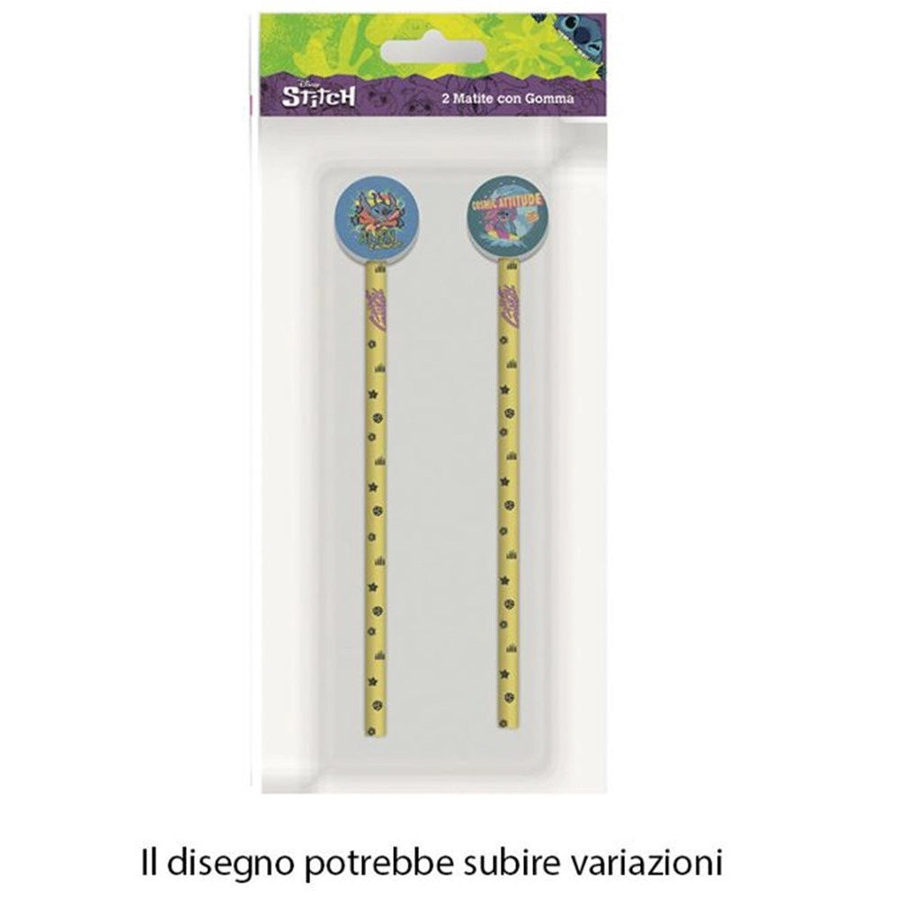 Trade Shop - Kit 2pz Matite Con Gomma Rotonda Grafica Stitch Per Disegno Scuola Bambini 960818 -