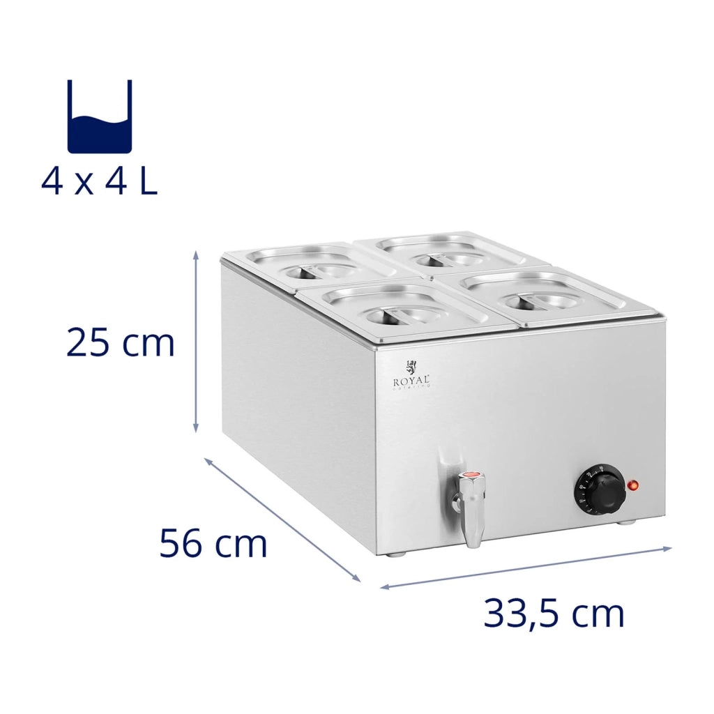 Scaldavivande/bagnomaria professionale 600 watt 4 x GN 1/4 rubinetto di scarico 14_0004220