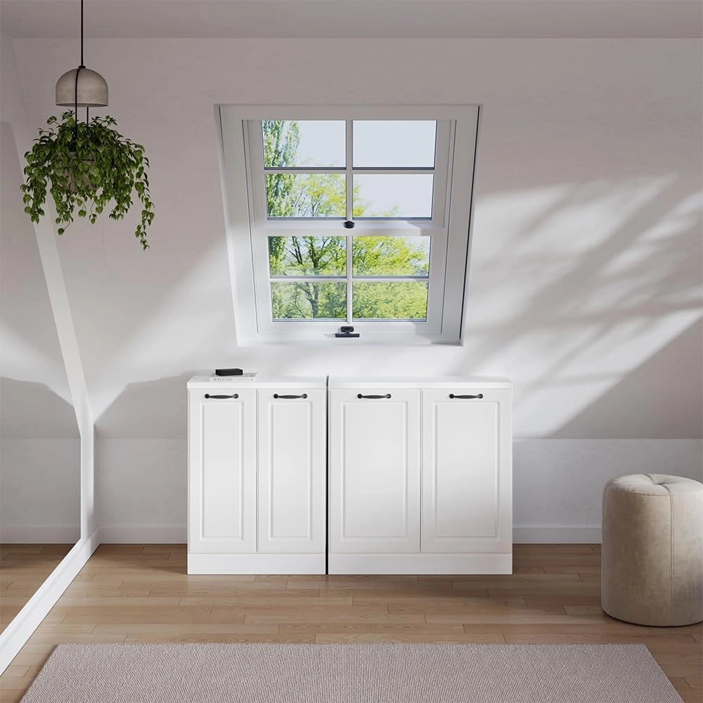 Set di mobili sottotetto Rion, Bianco casa di campagna, 140 cm Set di 2 carcasse armadio profondità 60 cm, adatto per il salvaspazio sotto tetti spioventi