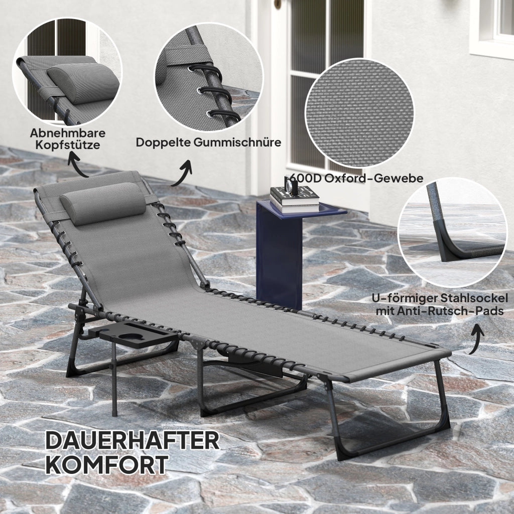 Sdraio pieghevole da giardino con cuscino ¨C zephmum ¨C grigio, polyrattan, 5 posizioni, 120 kg