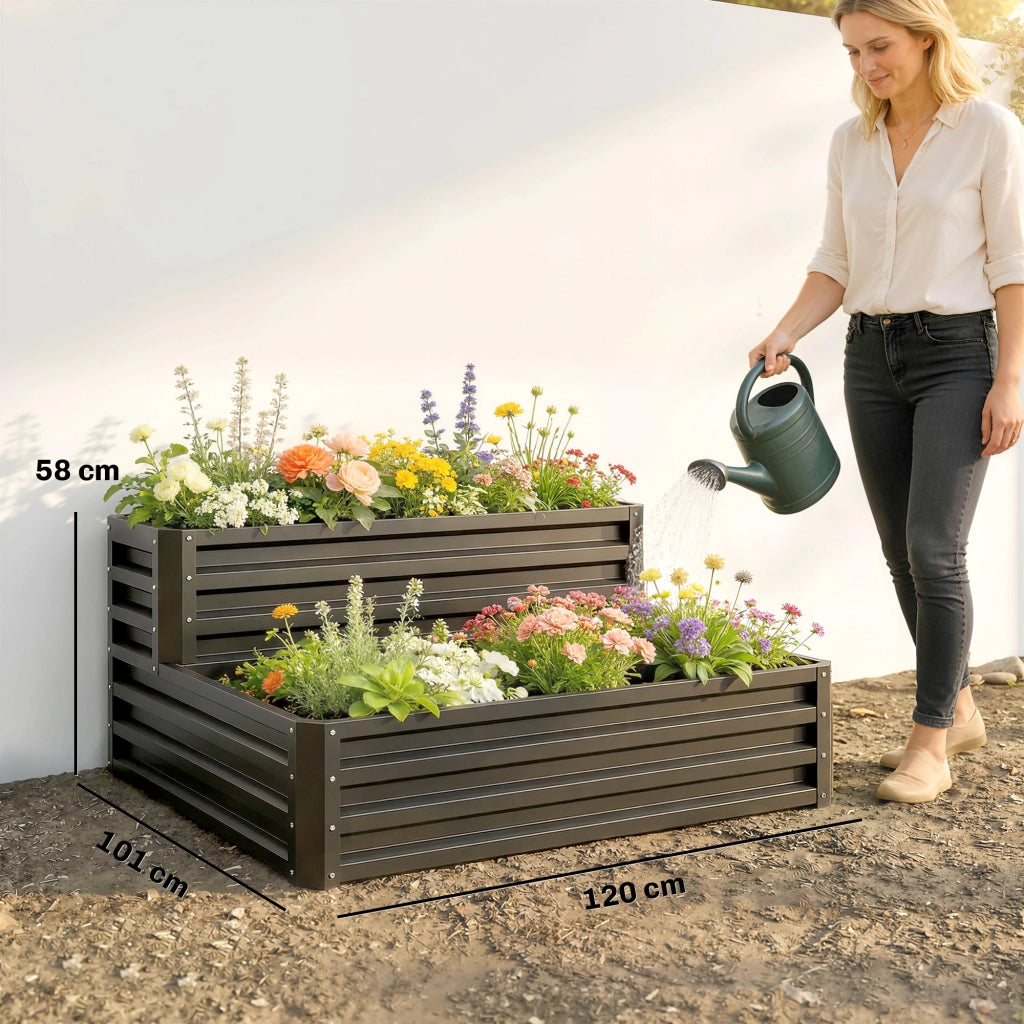 Letto da giardino a due livelli per orto ¨C zephmum ¨C grigio scuro 120x101x58 cm