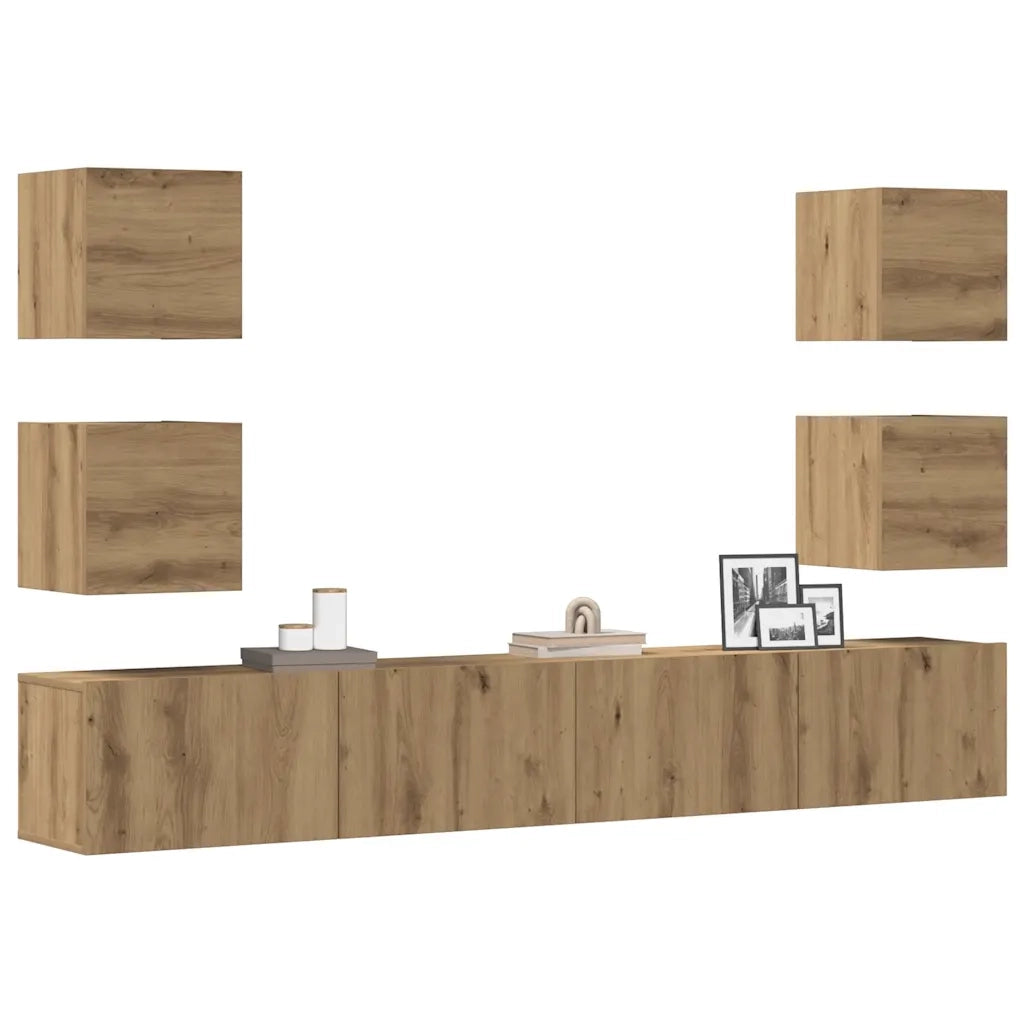 vidaXL Mobili TV a Parete 6 pz Rovere Artigianale Legno Multistrato