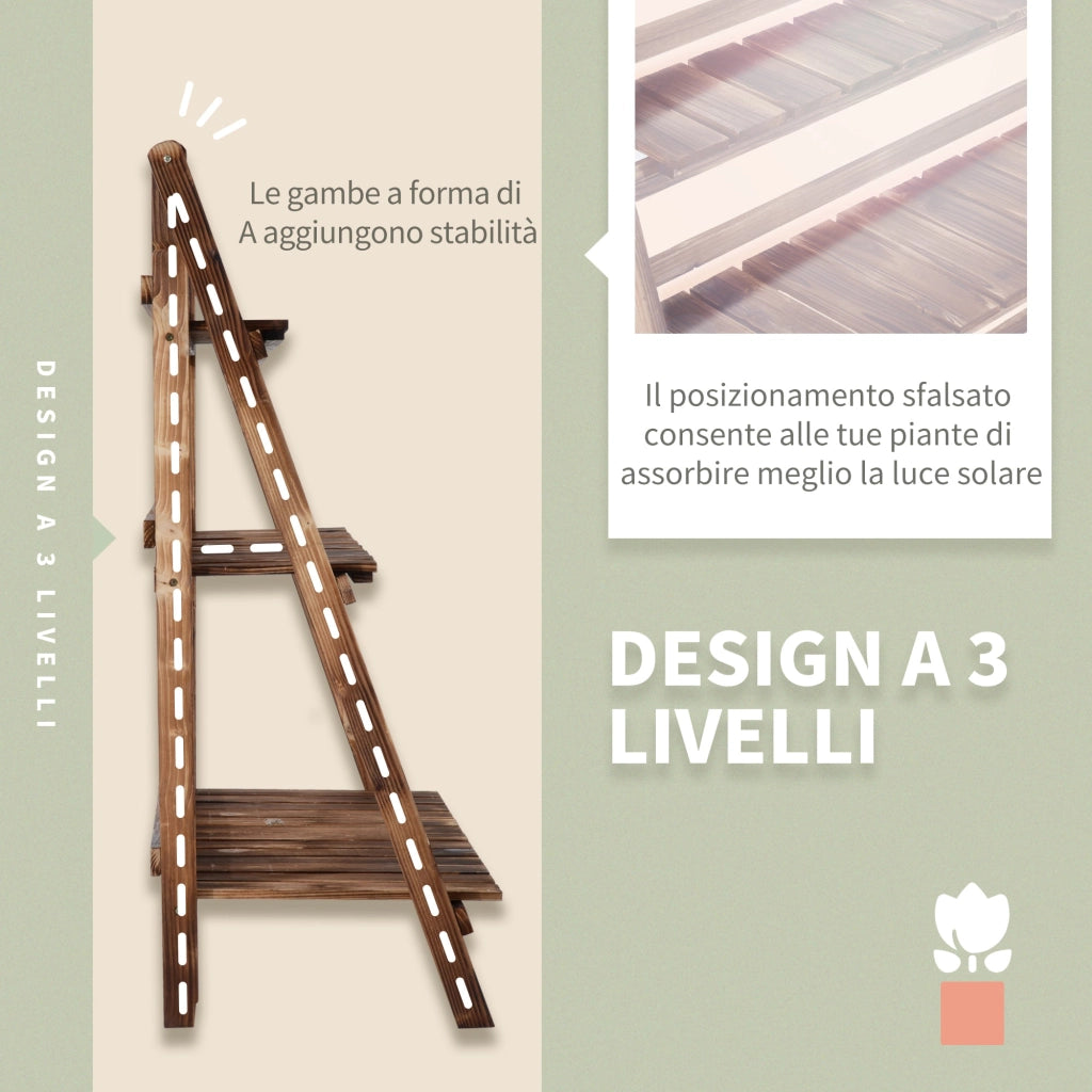 Portapiante da Giardino a 3 Ripiani in Legno di Abete 100x37x93 cm Scaletta