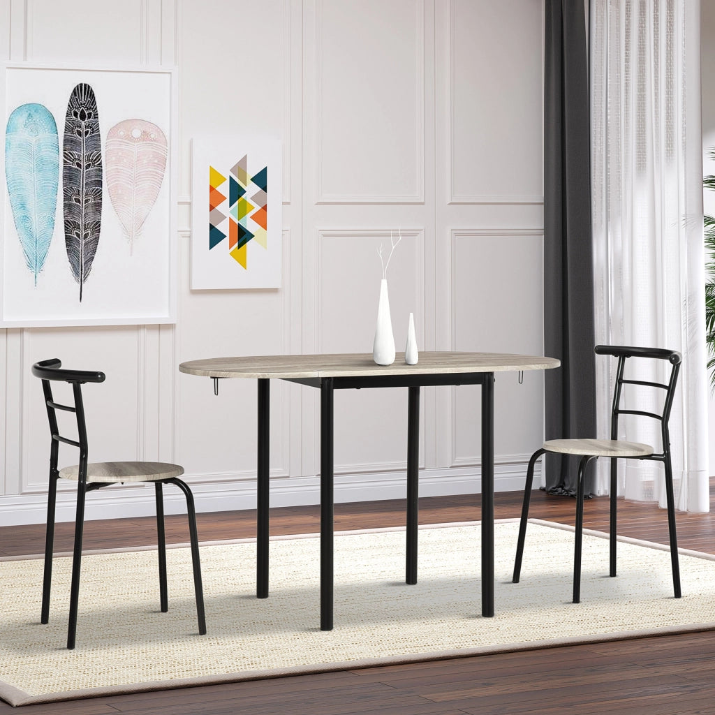 EasyComfort Set da Pranzo 3 Pezzi con 2 Sedie e 1 Tavolo da Pranzo Ovale in MDF e Acciaio per Spazi Limitati