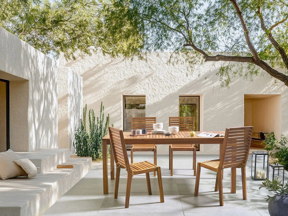 Set da pranzo da giardino Tavolo in legno di acacia marrone chiaro 180 x 90 cm 4 sedie da esterno senza braccioli Stile rustico