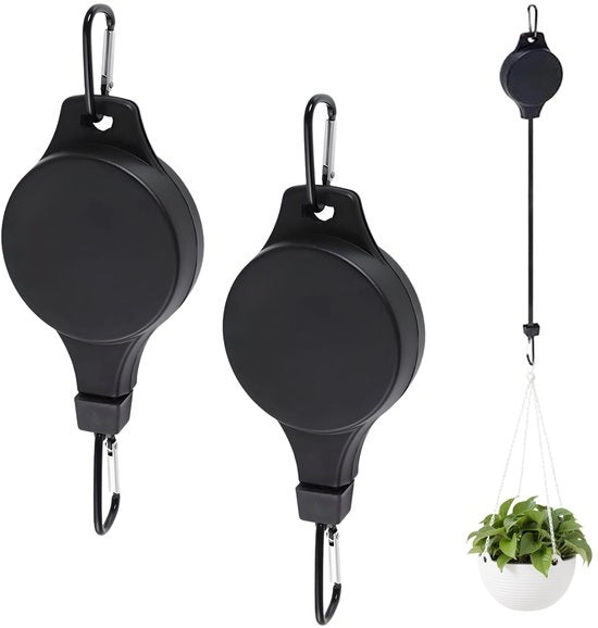 WQNNQW 2-pack hanger per esterno con gancio retrattile, gancio per vaso, cesto per piante con gancio regolabile, gancio per cesto per piante, per cesto per piante con gancio (nero)