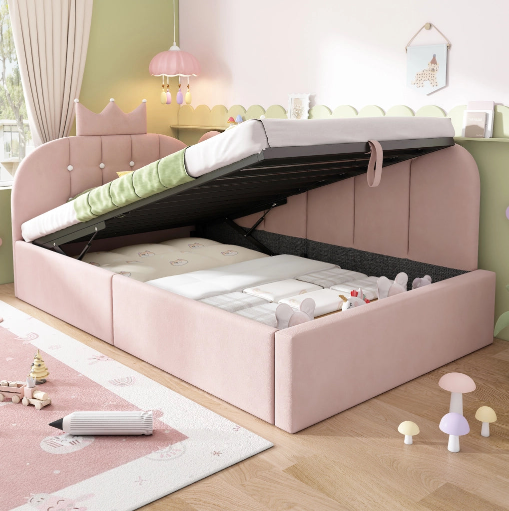 Letto da giorno 90x200 cm con contenitore idraulico; velluto rosa