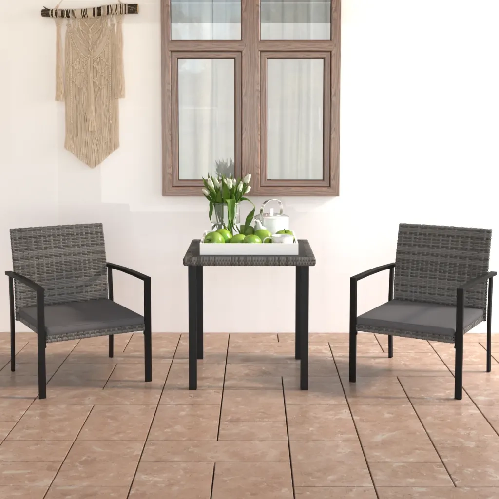 Set da Pranzo da Giardino 3 pz | Set Salotto da Giardino in Polyrattan Grigio