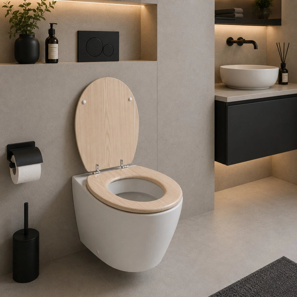 Sedile Copriwater Universale Per Bagno Wc MDF Beige Chiaro Effetto Legno 94106