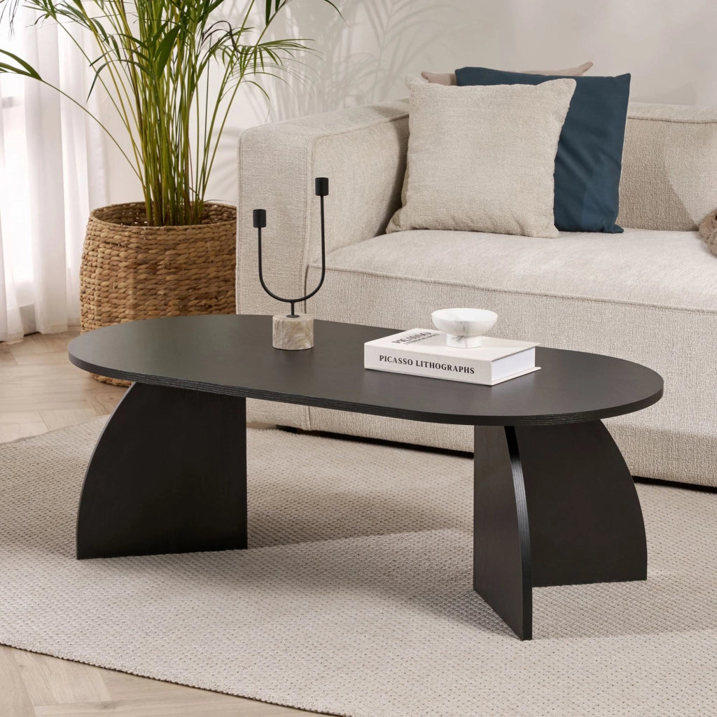 Nohaza, Tavolino da Salotto Forma Ovale, 120x60x40h cm Nero Frassinato