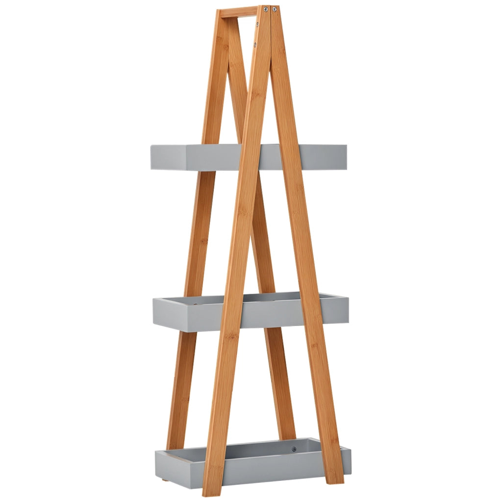 Scaffale da Bagno in Bamb¨´ con 3 Ripiani A-Forma ¨C zephmum ¨C Naturale e Grigio 30x18x81 cm