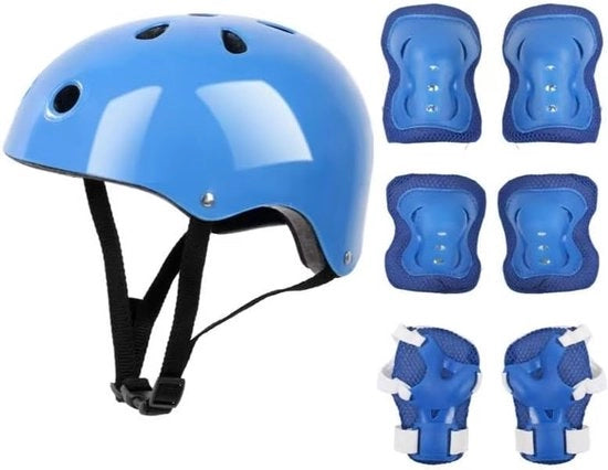 Kit di protezione - ginocchia e gomiti - assorbimento shock - rete respirabile - regolabile per bambini 5-14 anni - 7 pezzi inclusi guanti - ideale per skateboard e bicicletta
