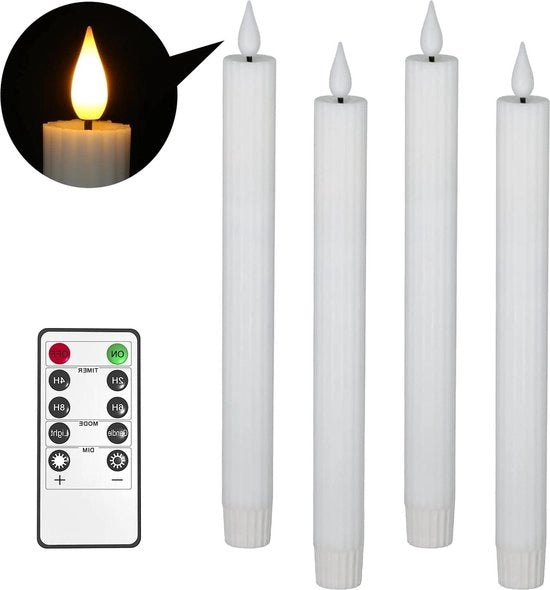 Led candele con funzione di timer per la fiamma che si muove e fiamma che fischia, 4 pezzi - batterie - 3D - 24,5 cm - decorazione per festa, matrimonio, salotto, Halloween, Natale