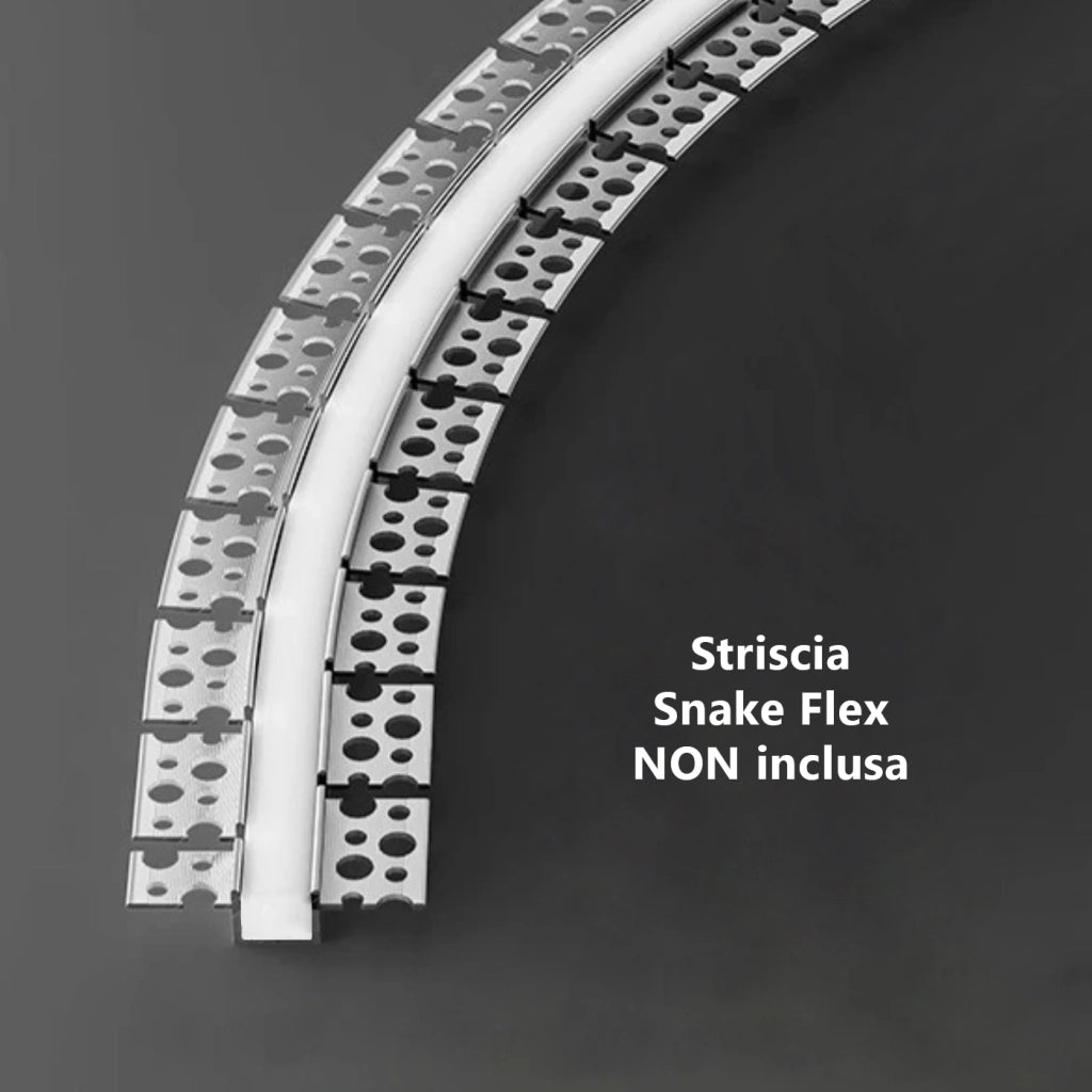 Alcapower Profilo Snake Flex in alluminio per installazione a scomparsa su cartongesso 2 metri, larghezza interna 10mm, protezione IP20
