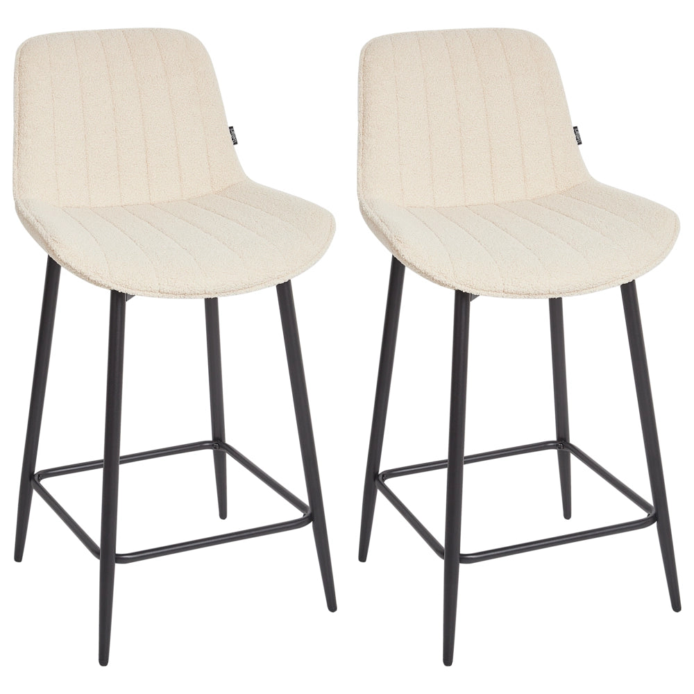 Set di 2 sedie da bar Beige chiaro senza braccioli Boucle nero Gamba d'acciaio Design moderno Sedute per la sala da pranzo