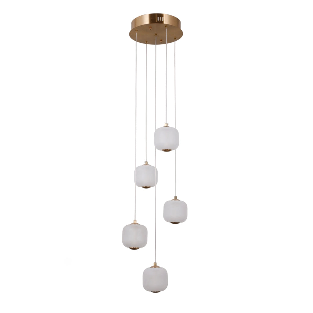 Lampada a sospensione Ganti ottone vetro opale 5 luci LED Italux