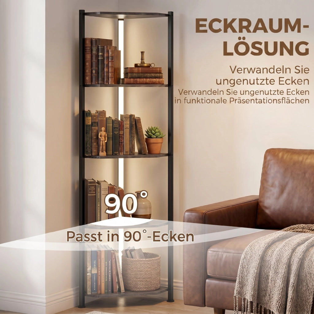Libreria angolare 5 livelli con LED ¨C zephmum ¨C Rustico Marrone 100x30x200
