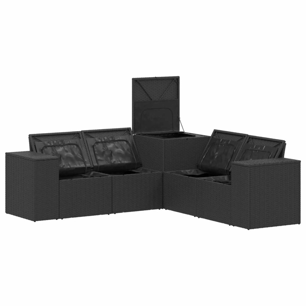 Set di divani 5 pz Nero Rattan sintetico e Acciaio 3447911