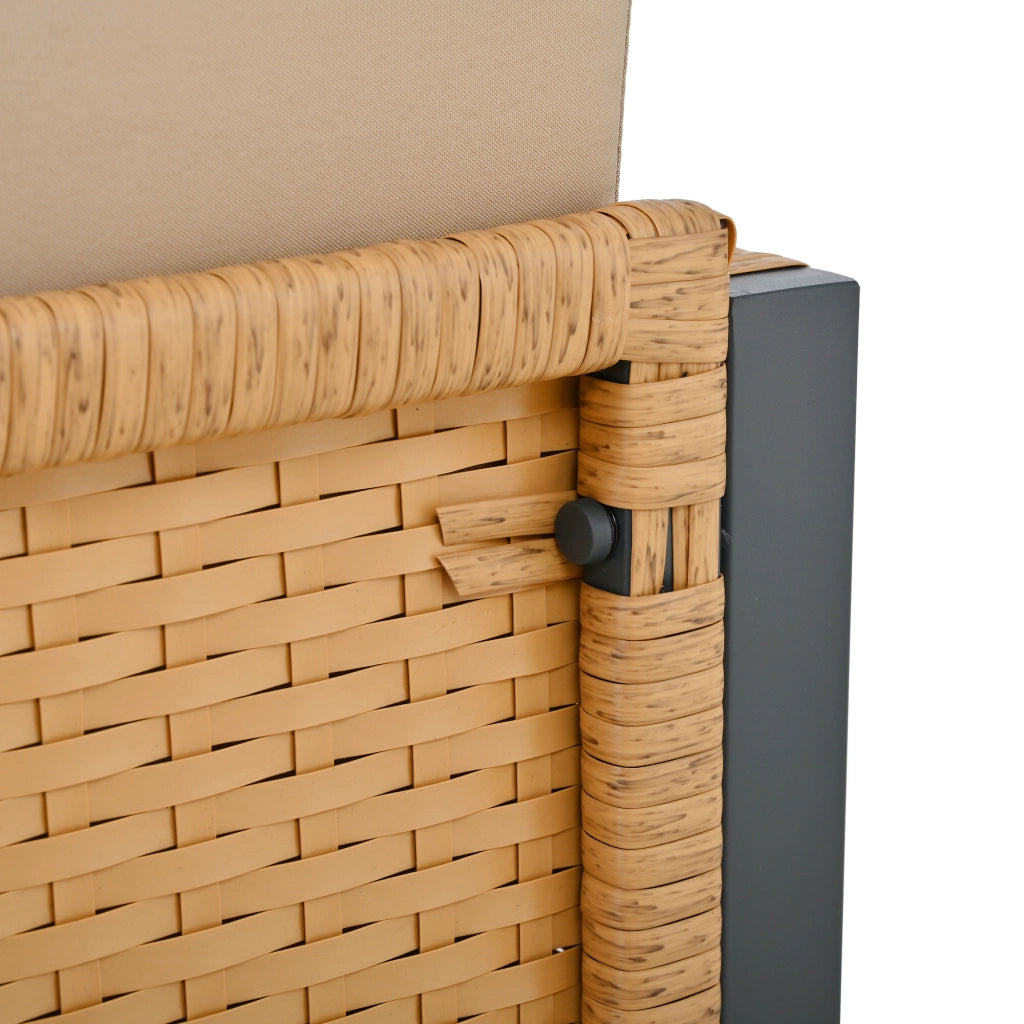Set tavolo e sedie da giardino per 6 persone in rattan e tessuto nero marrone con vetro temperato