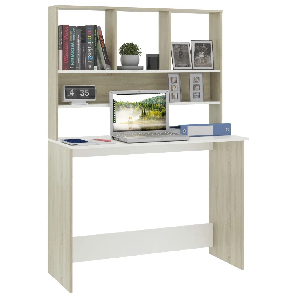 Scrivania e Ripiani Bianco Rovere Sonoma 110x45x157 Multistrato 800392