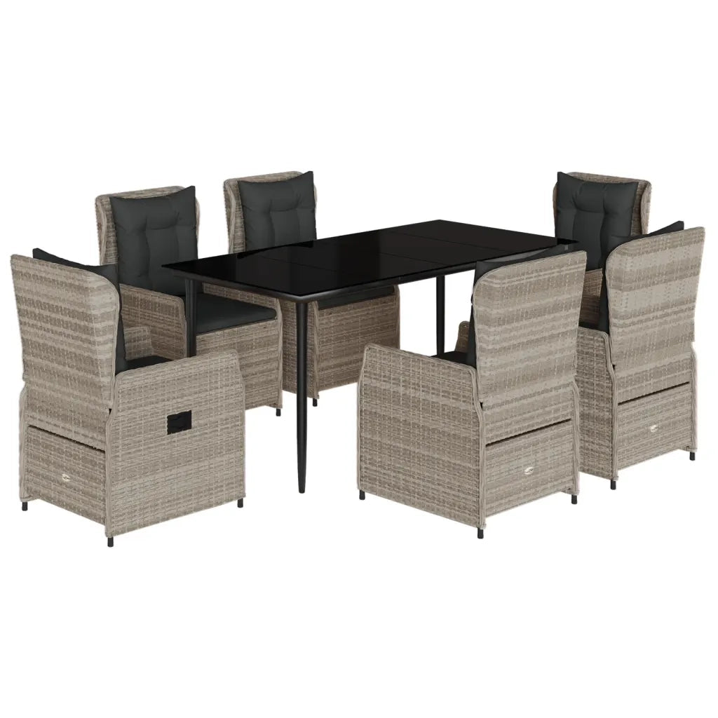Set da Pranzo da Giardino 7 pz Cuscini Polyrattan Grigio Chiaro