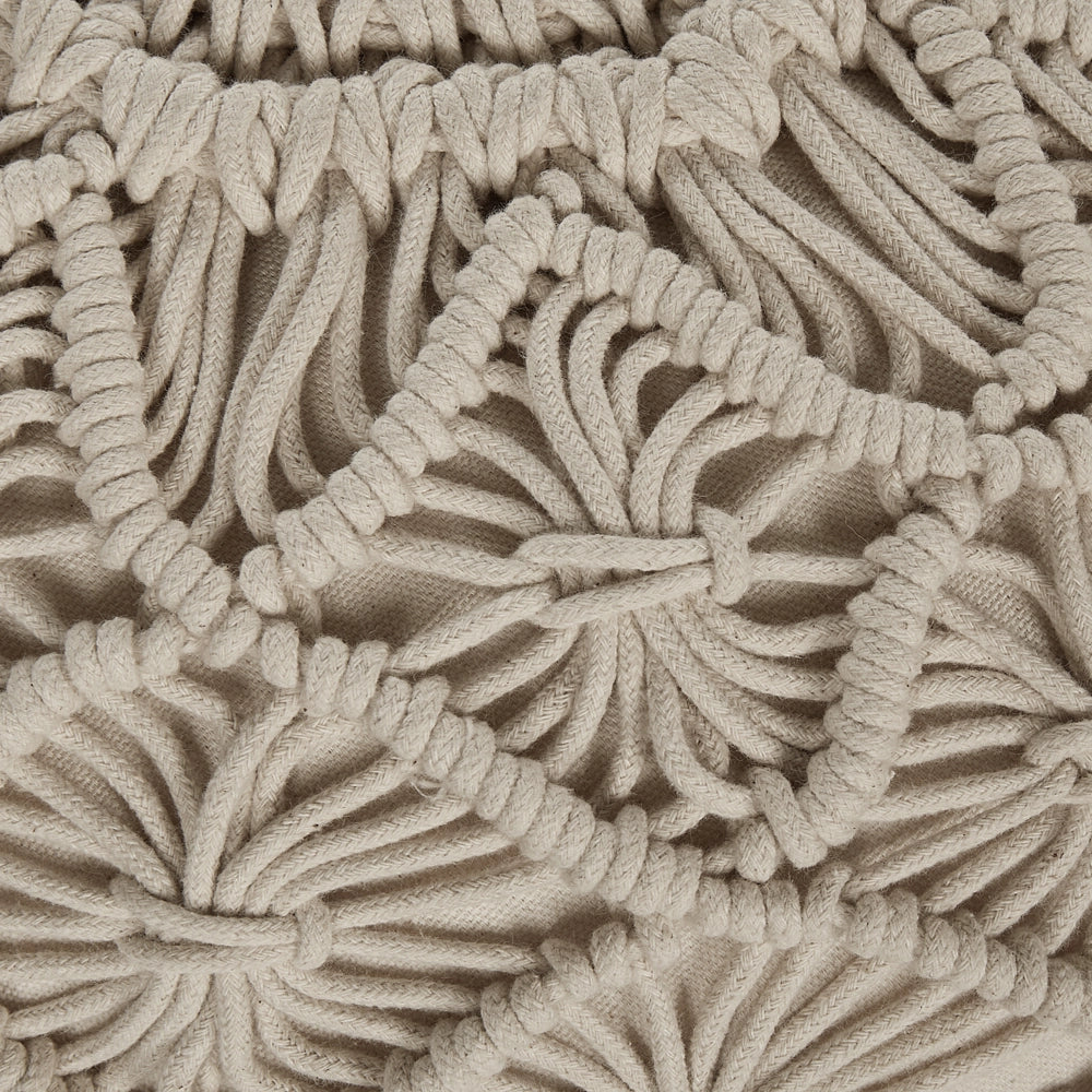 Pouf in cotone imbottito 50 x 30 cm beige con motivo macramé stile boho per camera da letto o soggiorno