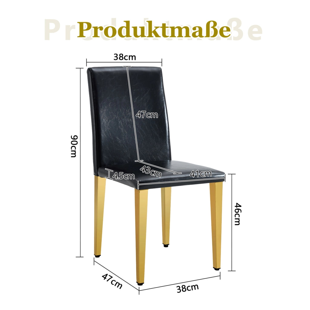 SEDIA DA PRANZO Set da 4 pezzi 90 cm Nero/Oro in PU e metallo