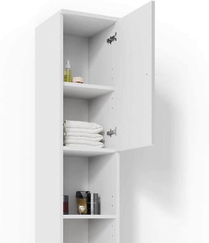 Mobile bagno alto Fynn, Bianco lucido, 30 x 190 cm, per la conservazione di articoli da bagno e asciugamani