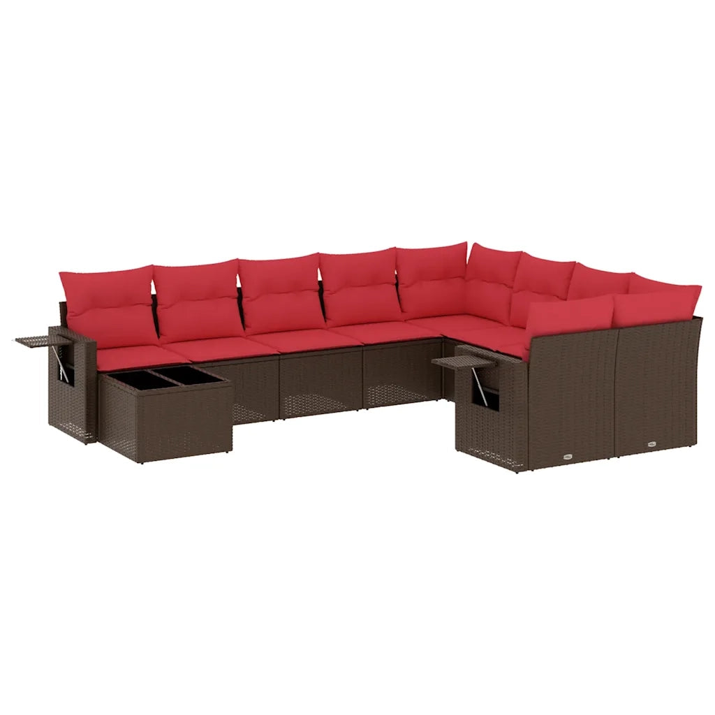 Set Divani da Giardino 10 pz con Cuscini Marrone in Polyrattan 3220663