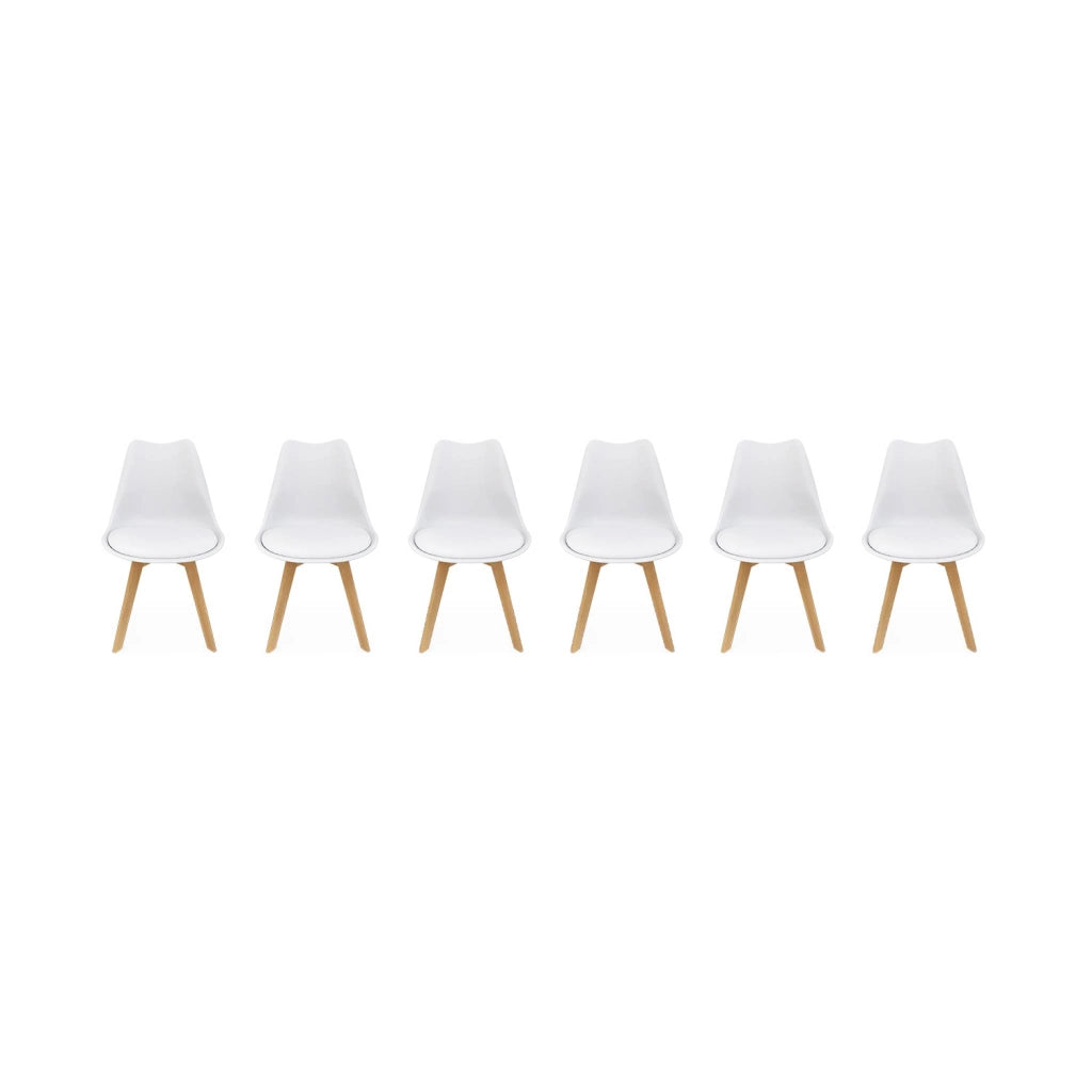 Set 6 sedie scandinave imbottite, gambe in legno per sala da pranzo,