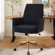 Sedia da ufficio girevole ergonomica con supporto lombare e braccioli, base in metallo dorato, in velluto a coste nero