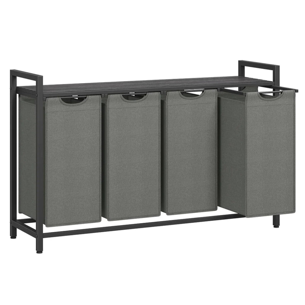 Cesto portabiancheria con 3 scomparti e 1 ripiano rimovibile per sacchetti capacità 38 litri per sacchetto per bagno/lavanderia marrone rustico e nero 12_0006760