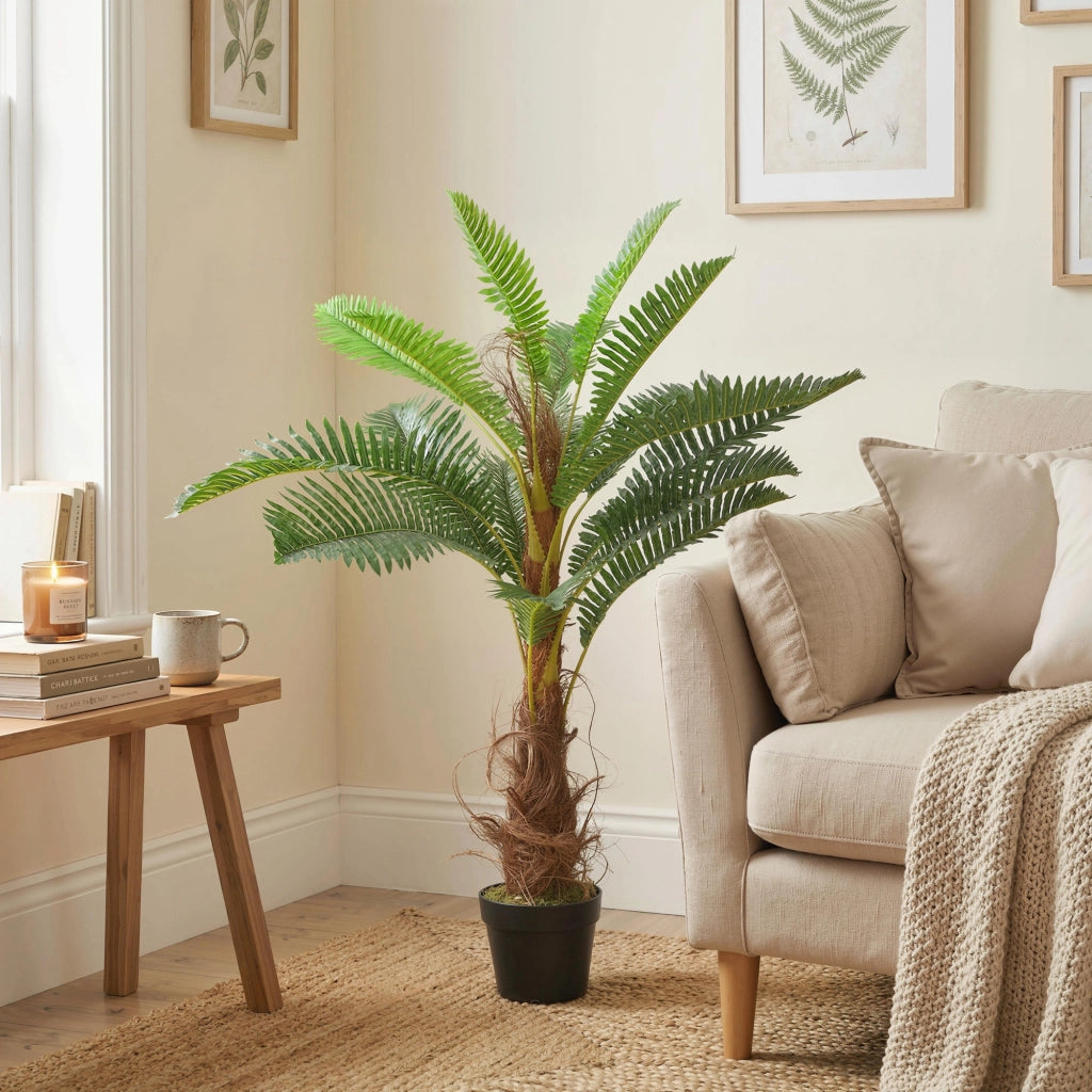 Palma Artificiale 100 cm con 21 Foglie in PEVA ¨C Minimal ¨C Verde con Vaso in Plastica