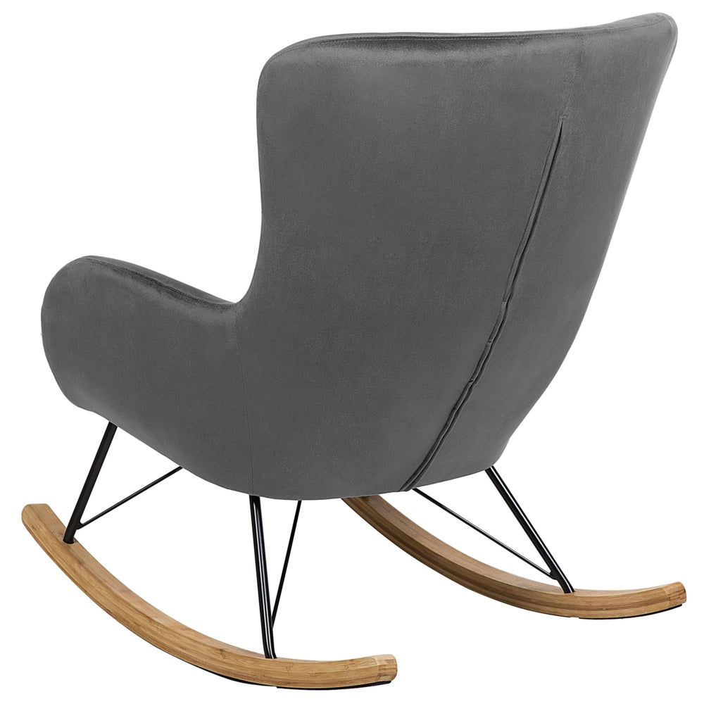 Sedia A Dondolo Velluto Grigio Scuro Gambe In Metallo Pattini In Legno Moderna