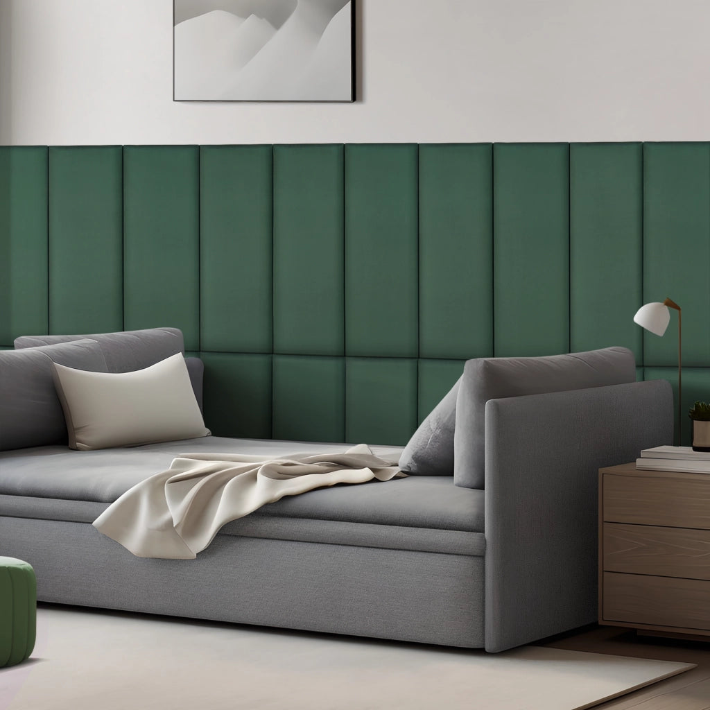 Set Carpino di 2 Pannelli Murali Imbottiti Rivestiti in Tessuto Velluto Verde Scuro 90x30 cm [neu.haus]