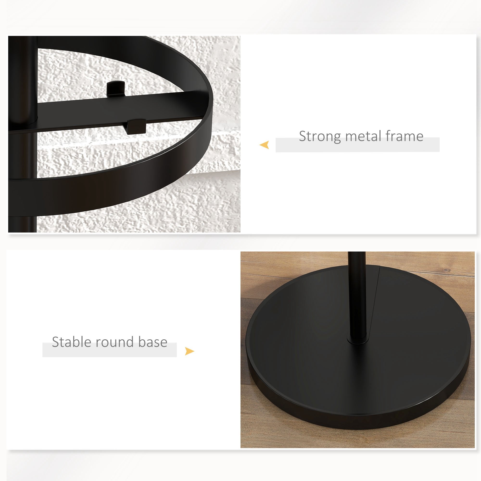 Appendiabiti da Terra Ø34x177 cm con Portaombrelli e 8 Ganci in Metallo Nero