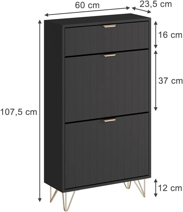 Armadio per le scarpe Helge, Nero, 60 x 107.5 cm 2 scomparti, adatto per riporre scarpe e accessori